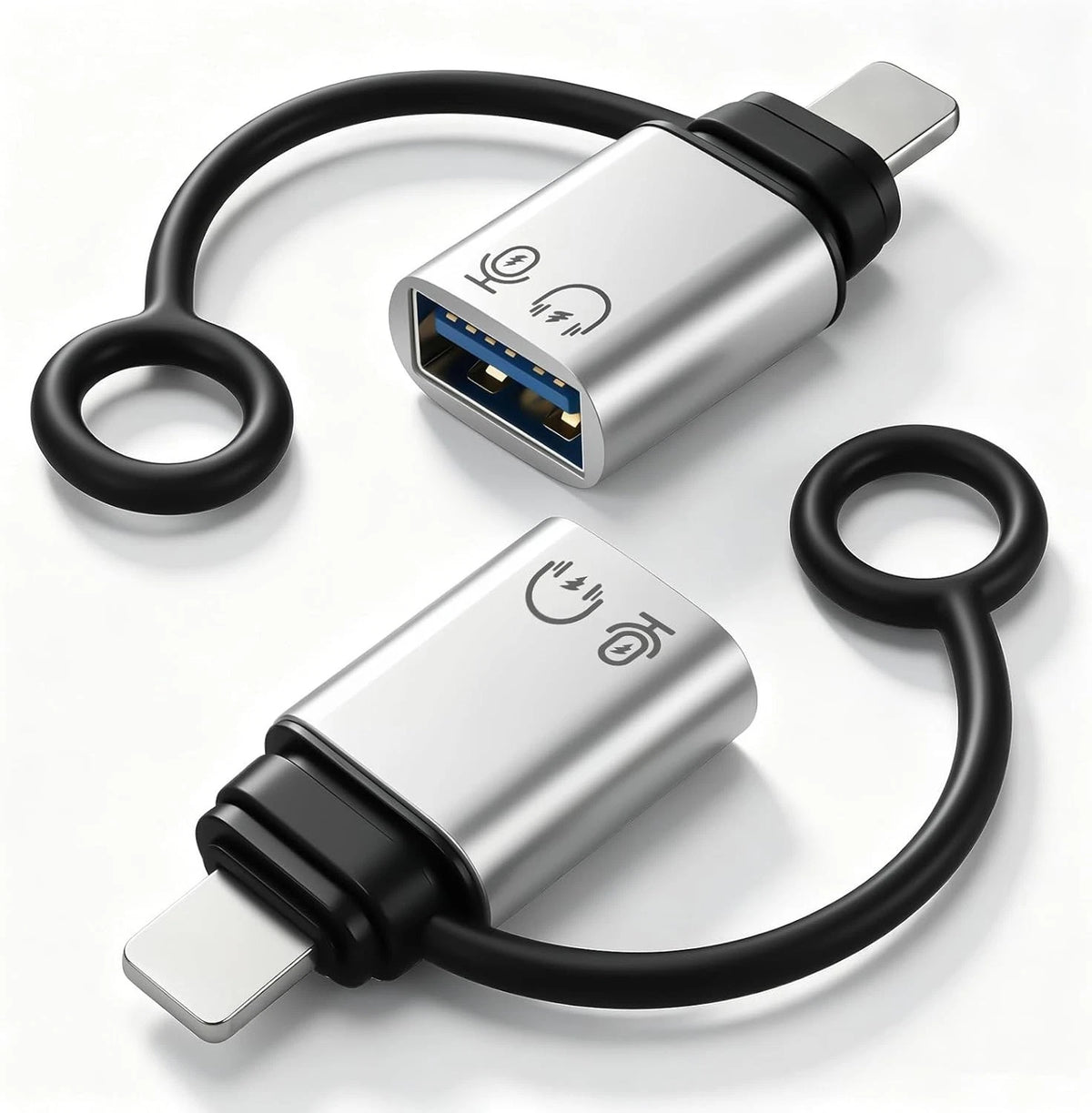 2er-Pack iOS Lightning auf USB & USB-C Adapter – OTG Audio Converter (Silber)... - Hauptbild