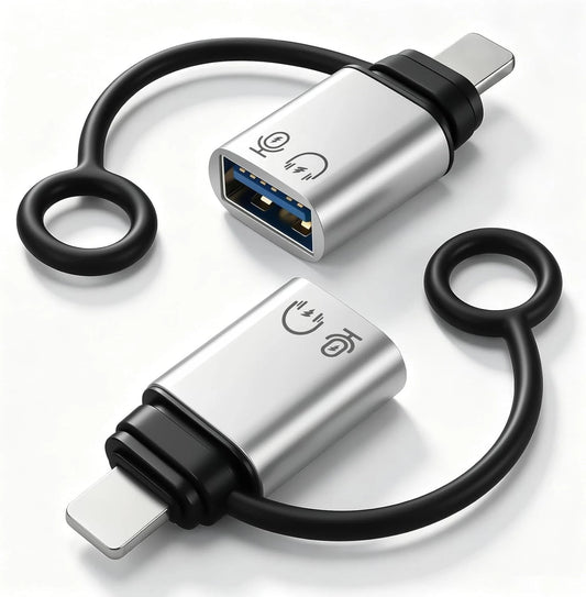 2er-Pack iOS Lightning auf USB & USB-C Adapter – OTG Audio Converter (Silber)... - Hauptbild