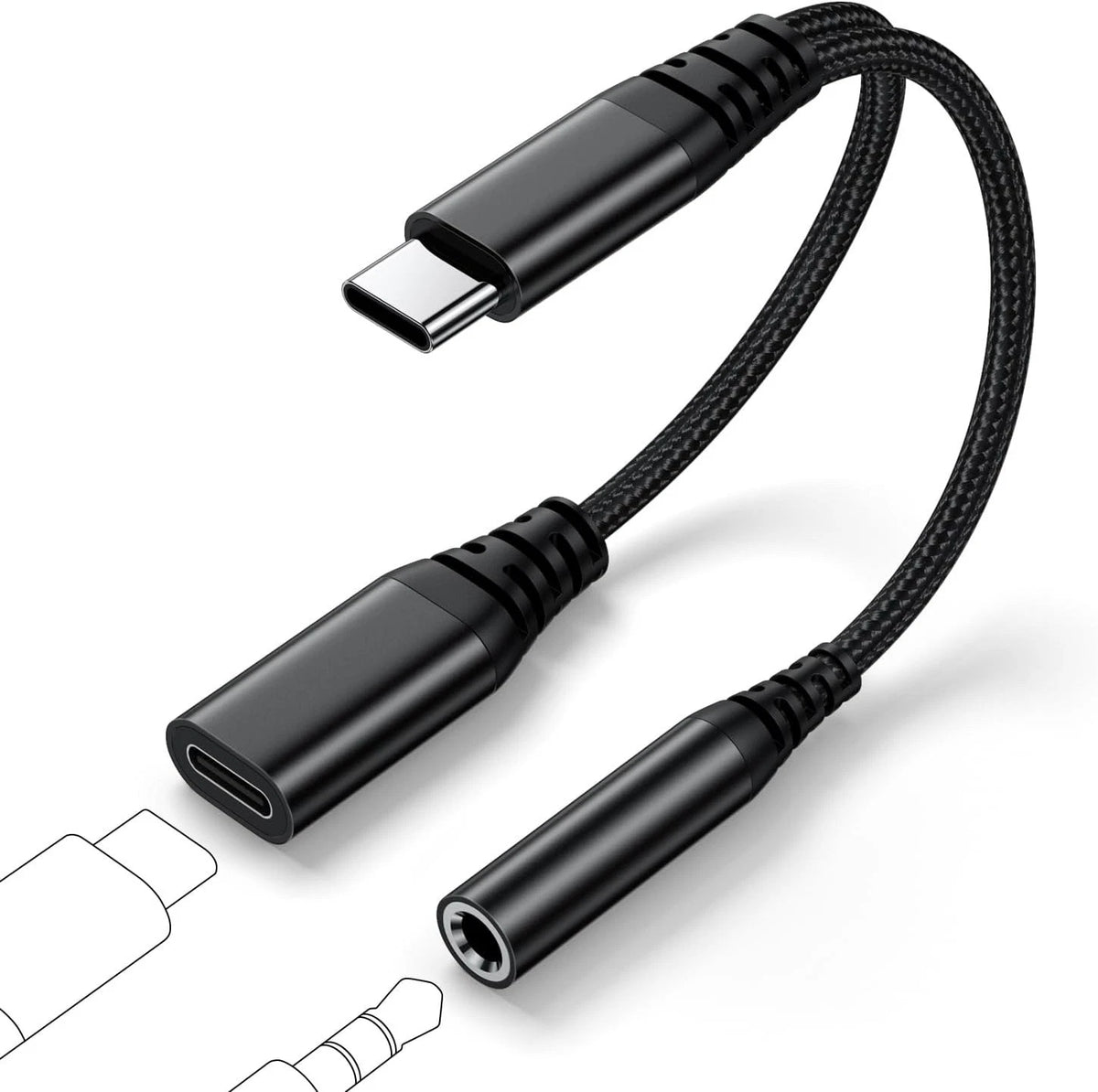 2-in-1 USB-C auf 3.5mm Klinke Adapter & Ladebuchse – Integrierter DAC-Chip fü... - Hauptbild
