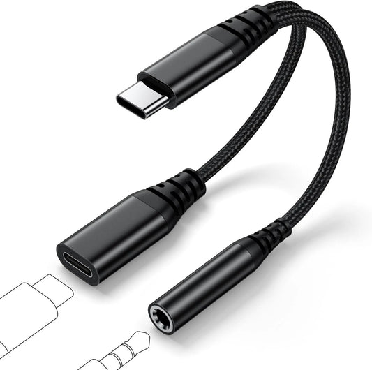 2-in-1 USB-C auf 3.5mm Klinke Adapter & Ladebuchse – Integrierter DAC-Chip fü... - Hauptbild